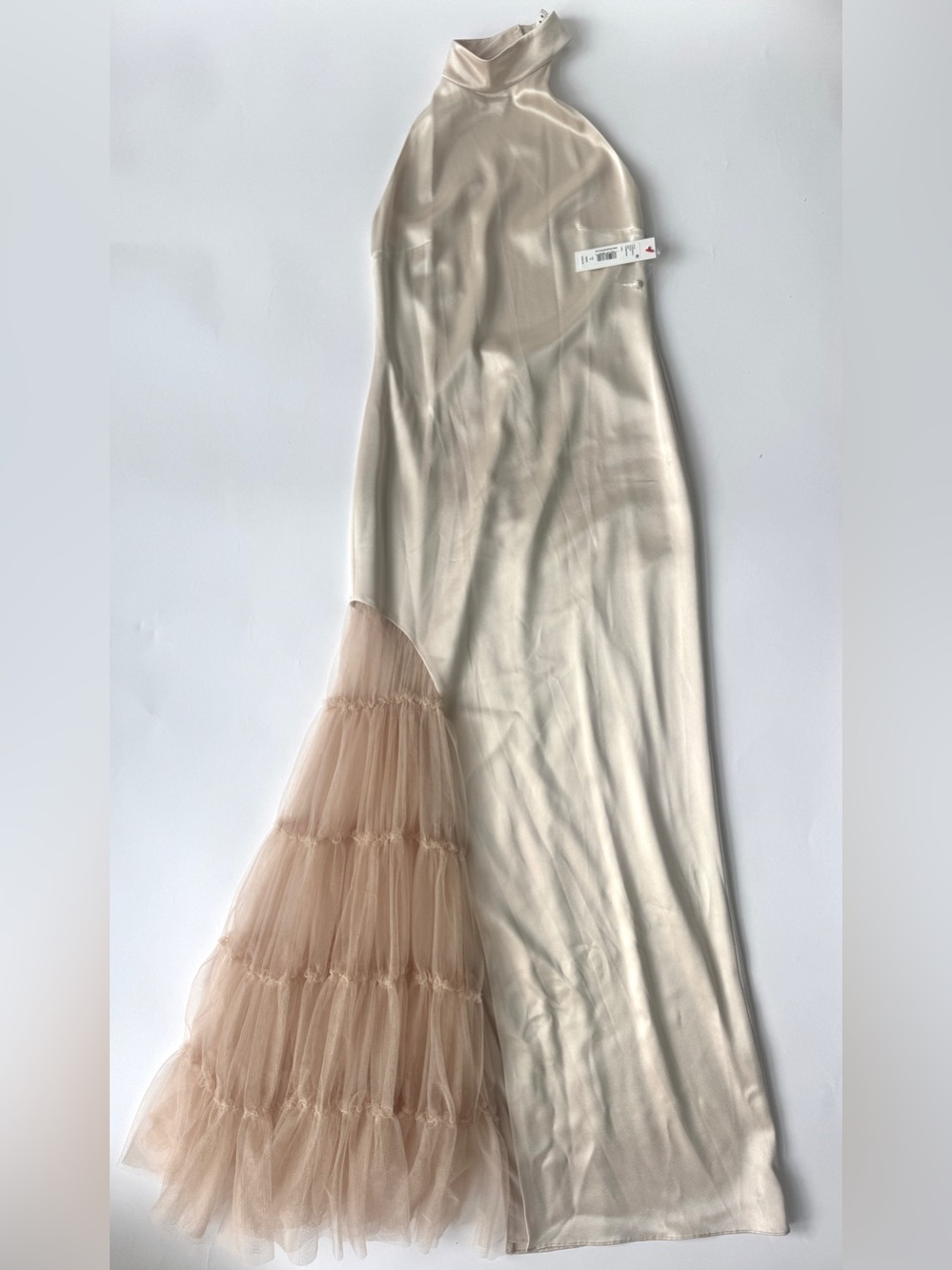 Alice + Olivia Ryn Ivory Open Back Tulle Slit Maxi Gown - Picture 5 of 8